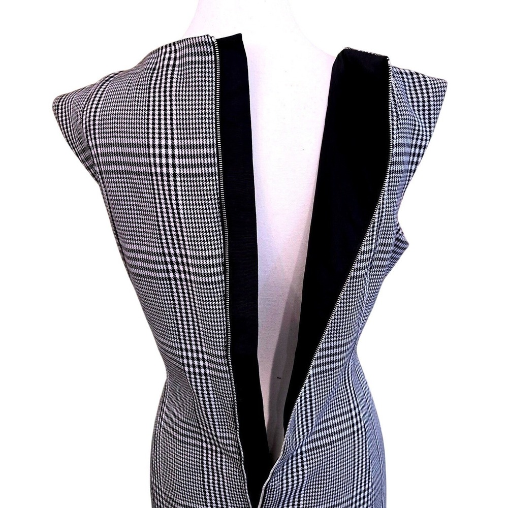 BOSS Hugo Boss Deoboa Glen Plaid Sheath Dress 10 Grey Black Exposed Zip Workwear - Picture 6 of 8